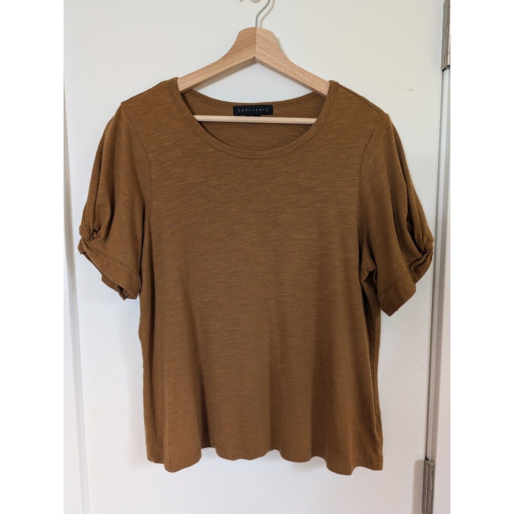 Sanctuary Women's T-shirt Knotted Sleeve XL Brown